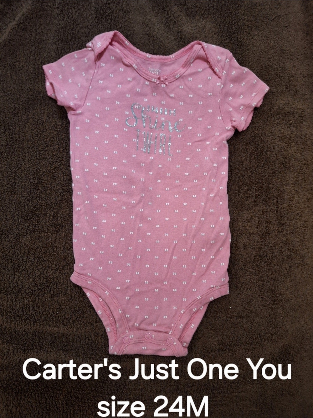 Carter's Pink with White Dots Short-Sleeve Onesie with Silver Glitter Text